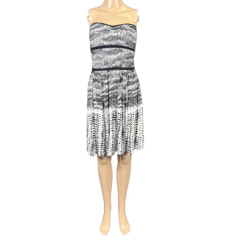 24 7 Comfort Womens Dress Strapless Fit and Flare Black White Medium